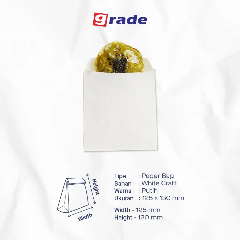 PAPER BAG V BOTTOM GREASEPROOF #3 — 125 × 130 MM — STREET FOOD (1 karton = 4.000 pcs)