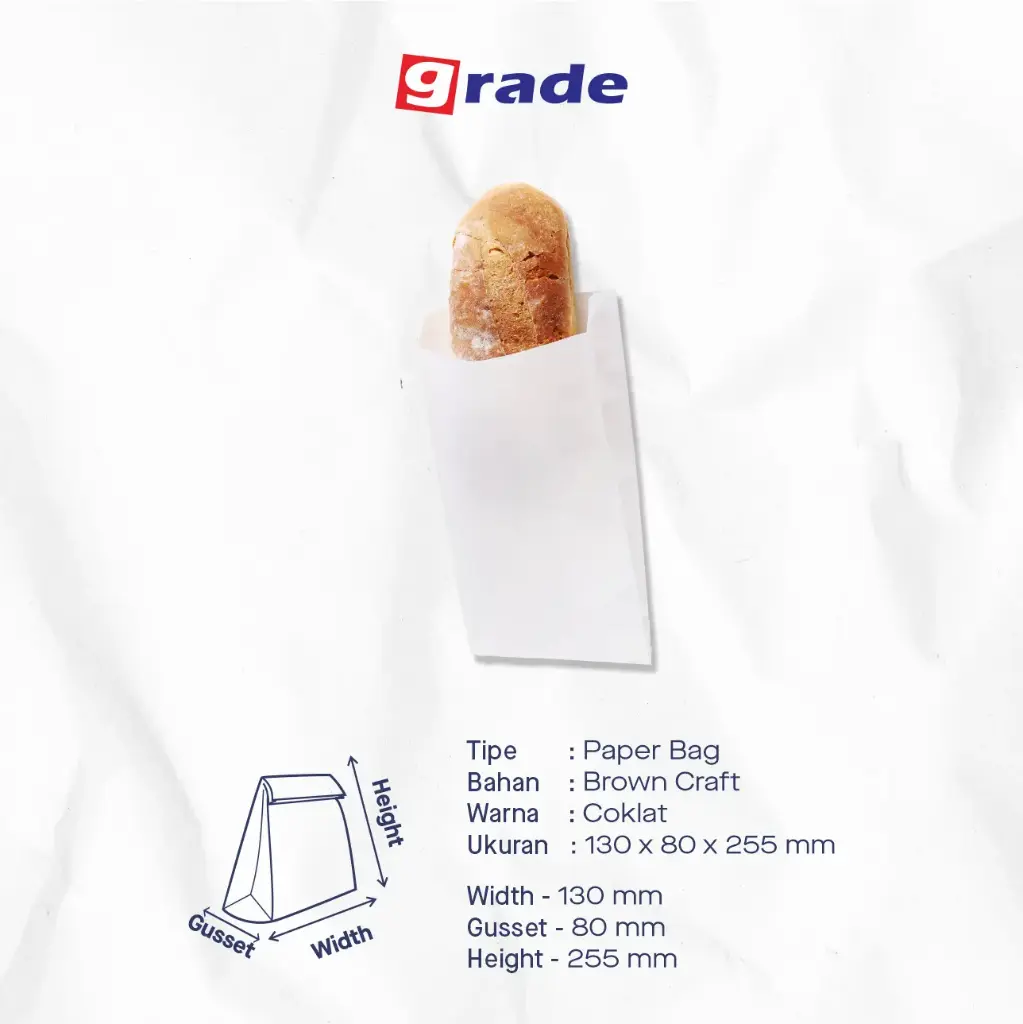PAPER BAG V BOTTOM WK #4 — 130 × 80 × 255 MM — PUTIH — POLOS (1 inner = 100 pcs)
