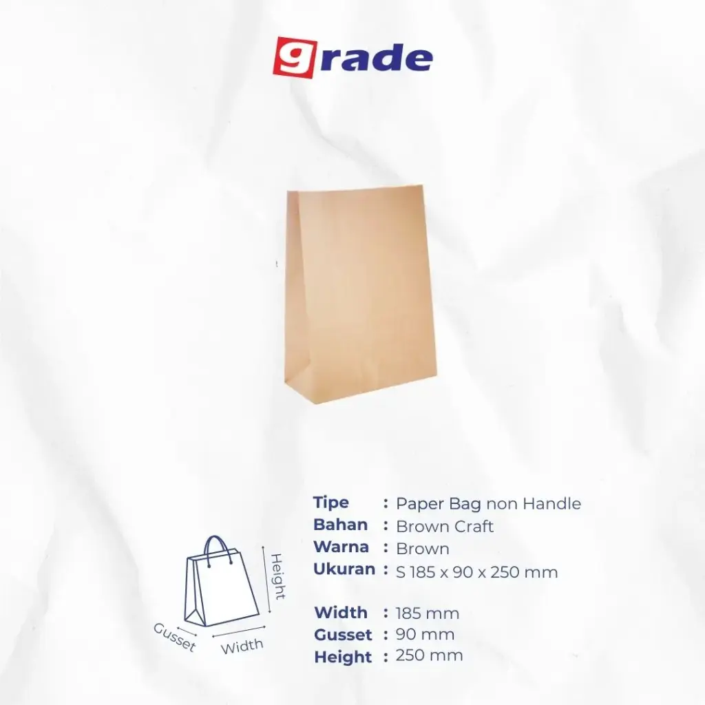 PAPER BAG GROCERY #S — 185 × 90 × 250 MM — COKLAT — POLOS (1 inner = 50 pcs)