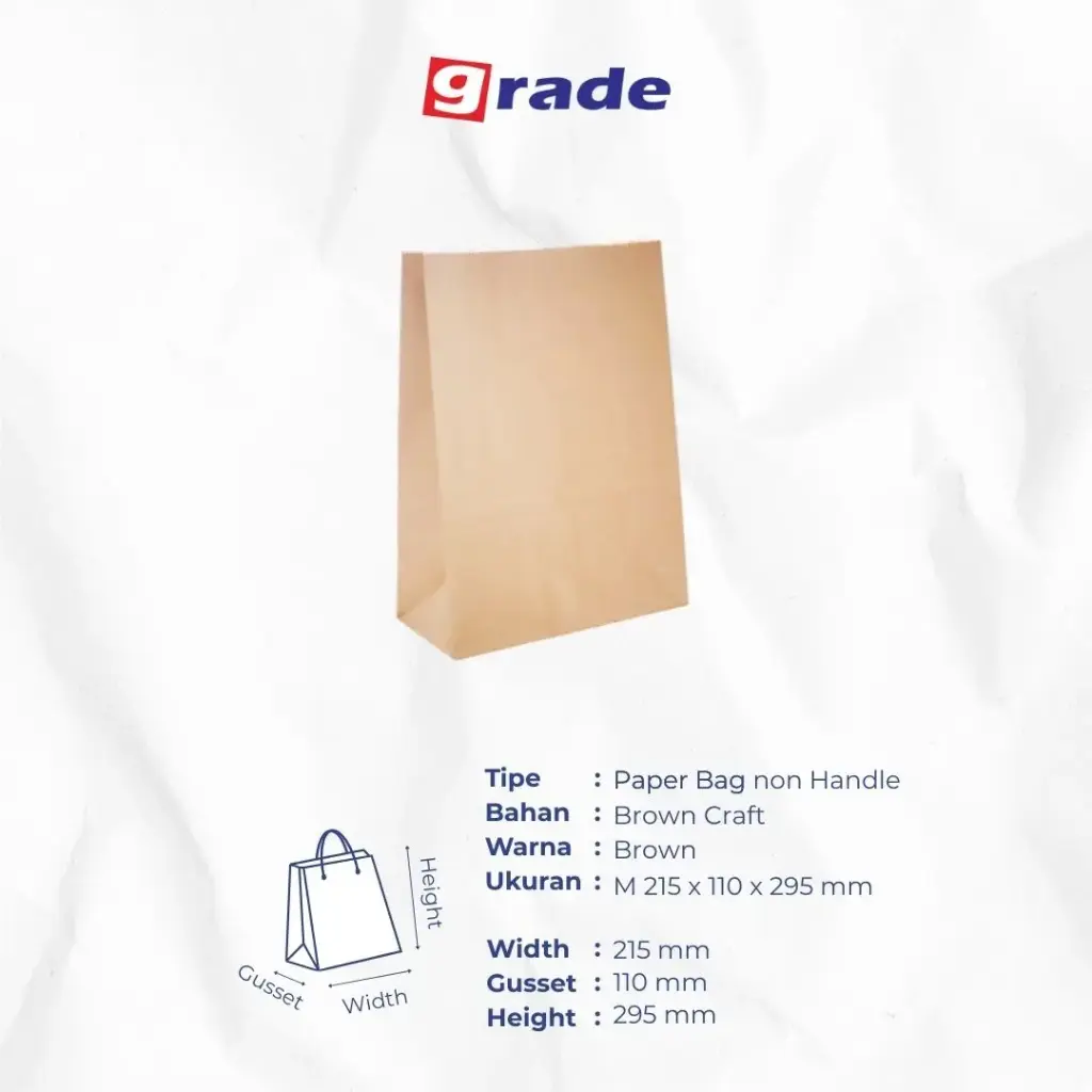 PAPER BAG GROCERY #M — 215 × 110 × 295 MM — COKLAT — POLOS (1 inner = 50 pcs)