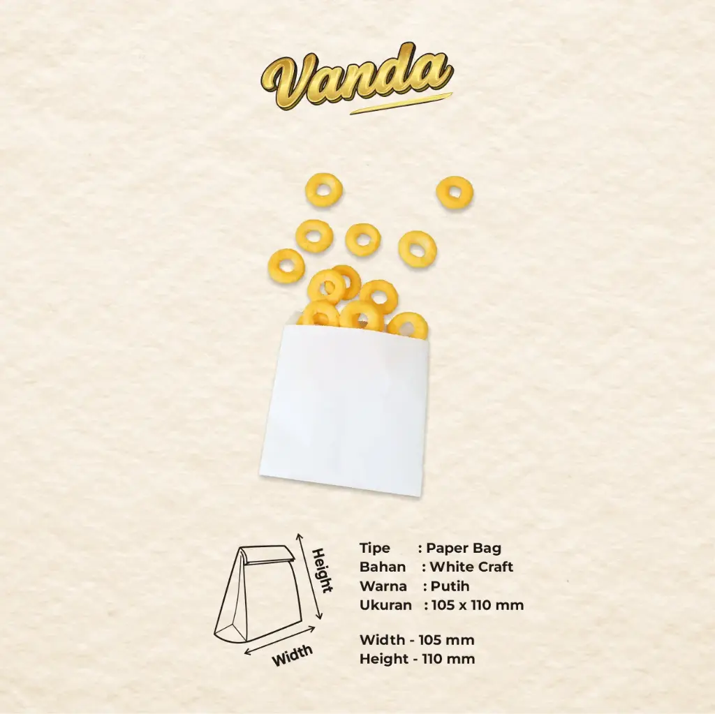 PAPER BAG V BOTTOM GREASEPROOF #2 (GP 35) — 105 × 110 MM — VANDA (1 inner = 100 pcs)