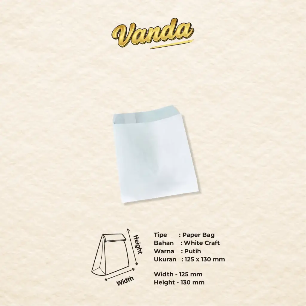 PAPER BAG V BOTTOM GREASEPROOF #3 (GP 35) — 125 × 130 MM — VANDA (1 inner = 100 pcs)