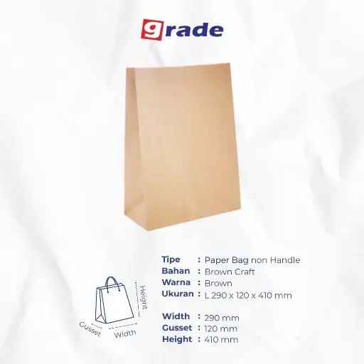 PAPER BAG GROCERY #L — 290 × 120 × 410 MM — COKLAT — POLOS (1 inner = 50 pcs)