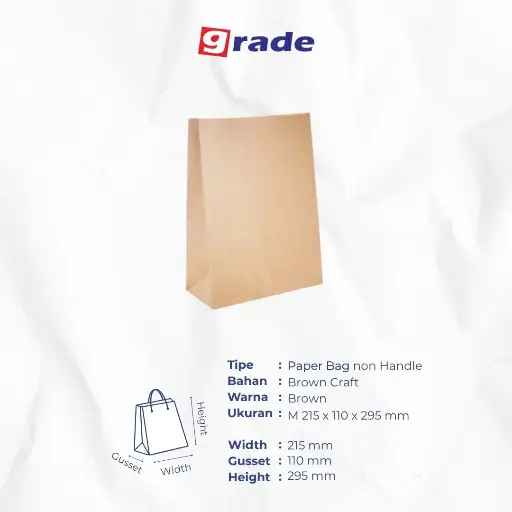 PAPER BAG GROCERY #M — 215 × 110 × 295 MM — COKLAT — POLOS (1 inner = 50 pcs)