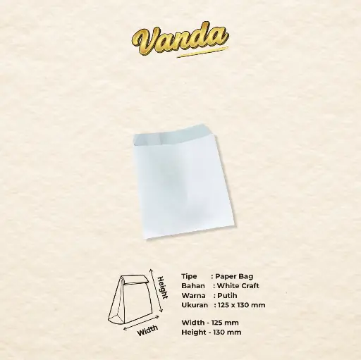 PAPER BAG V BOTTOM GREASEPROOF #3 (GP 35) — 125 × 130 MM — VANDA (1 inner = 100 pcs)